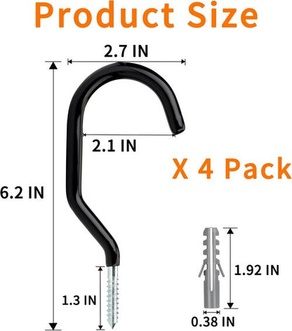 Febwind Heavy Duty Bike Hooks - 4 Pack Screw-In Hangers for Garage Ceiling & Wall Storage | Black