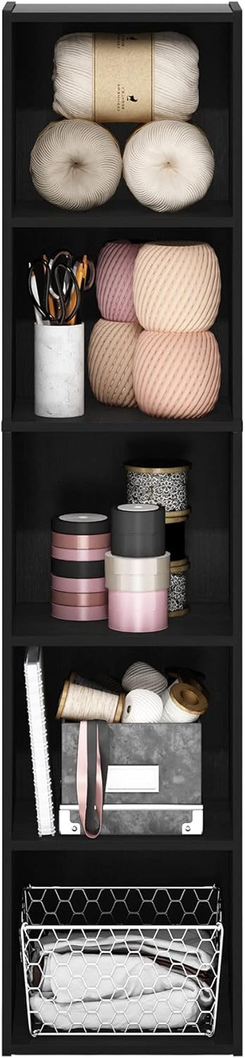 Furinno PASIR 5-Tier Modern Bookshelf - Easy Assembly Open Shelves Bookcase | Blackwood Finish, 9 x 12 x 52