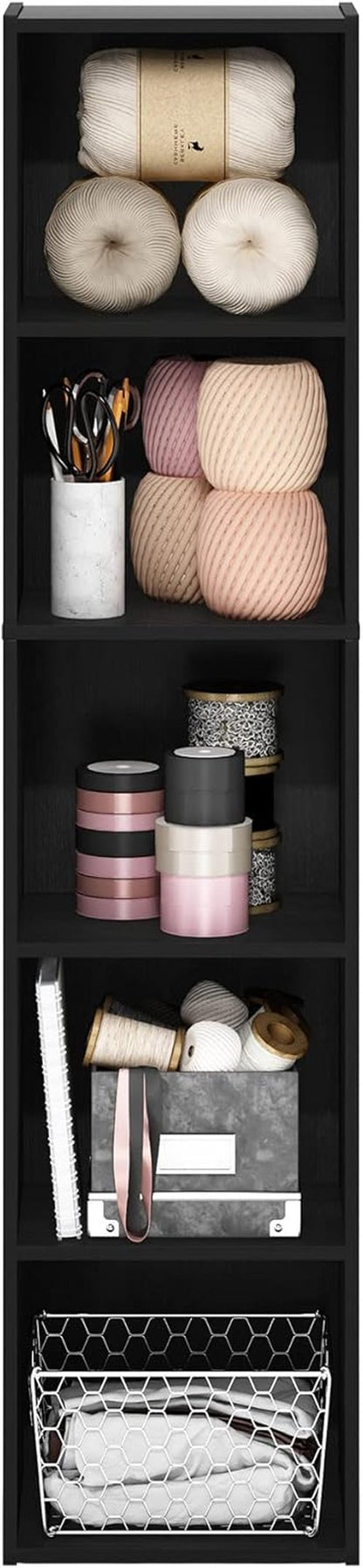 Furinno PASIR 5-Tier Modern Bookshelf - Easy Assembly Open Shelves Bookcase | Blackwood Finish, 9 x 12 x 52