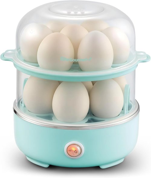 Elite Gourmet Easy Egg Cooker - Stainless Steel, Two-Tiered, 14-Egg Capacity, Auto Shut-Off | Mint