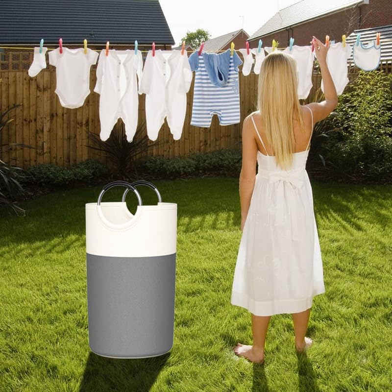 Skiennix 90L Laundry Hamper - Large Collapsible Baskets with Soft Aluminum Handles | Grey, 2 Pack