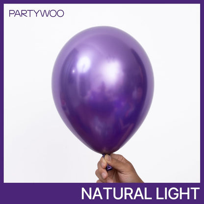 PartyWoo Metallic Purple Balloons - 100pcs Chrome Balloon Arch Kit for Graduation & Birthday Decor | 18", 12", 10", 5" Sizes