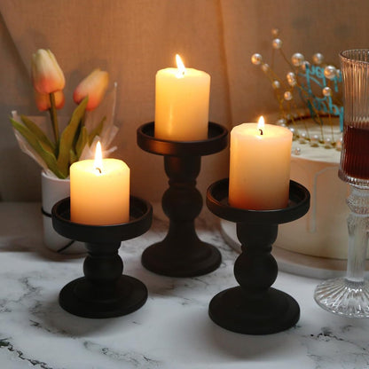 Skiennix 3-Piece Black Glass Candlestick Set - Elegant Crystal Holders for Weddings & Home Decor