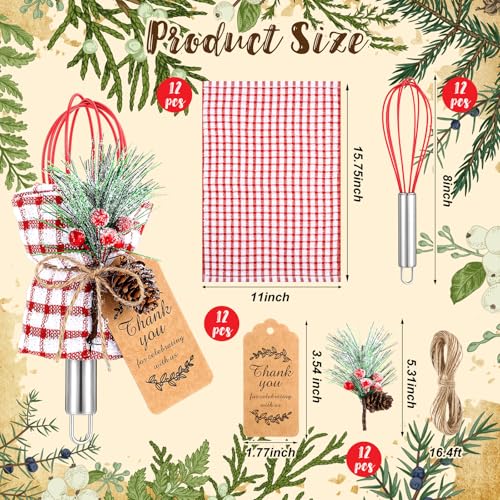 FoldTier 8 Inch Christmas Whisk Baking Set - 12 Pieces with Snowfall Pine & Gift Cards