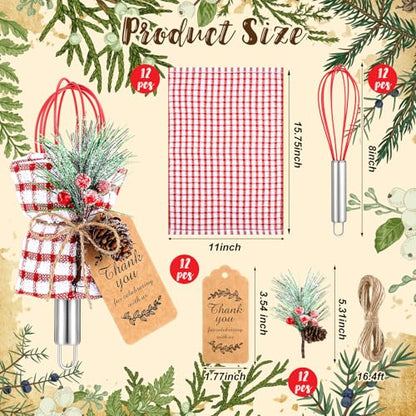 FoldTier 8 Inch Christmas Whisk Baking Set - 12 Pieces with Snowfall Pine & Gift Cards