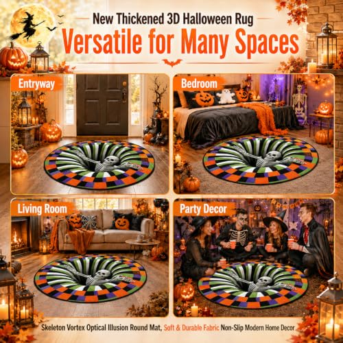 Halloween 3D Optical Illusion Rug - Soft Velvet Fabric, 24x24 Inches - A-24 Inches