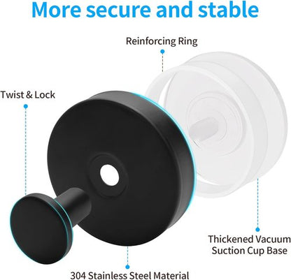 Heavy Duty Suction Cup Hooks by [Brand Name] - Stainless Steel Bathroom Towel & Loofah Hangers | Matte Black, 2 Pack