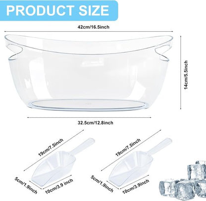 2-Pack Ice Buckets for Parties - Extra Large 5.5L Clear Beverage Tubs with Scoops, Perfect for Champagne, Beer, Sparkling Wine, and Cocktails - Mimosa Bar Essentials