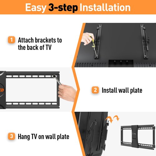 ELIVED TV Wall Mount for Most 37-84 Inch TVs, Max Load Capacity 120 lbs. Tilting tv Mount with Level Adjustment, Wall Brackets Max VESA 600x400mm, Fits 16-24 Inch Studs