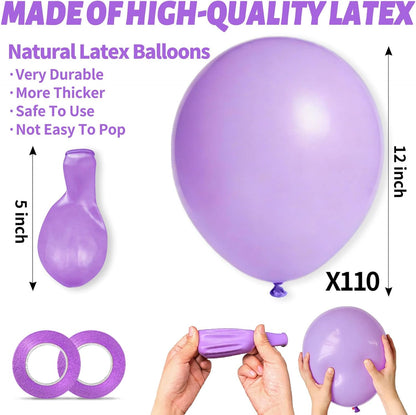 Skiennix 12-Inch Pastel Purple Balloons - 110 Pack Latex Balloons for Birthday, Baby Shower & Wedding