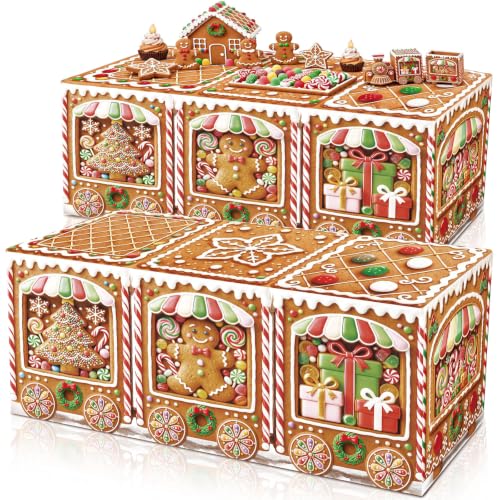 Christmas Gingerbread Train Tablecloth Set - 6 ft Holiday Party Decor Variation of 2 / Train