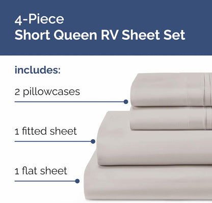Skiennix Short Queen Size 4-Piece Sheet Set - Soft, Breathable & Cooling Bed Sheets with Deep Pockets - Hotel Luxury Bedding in Light Grey