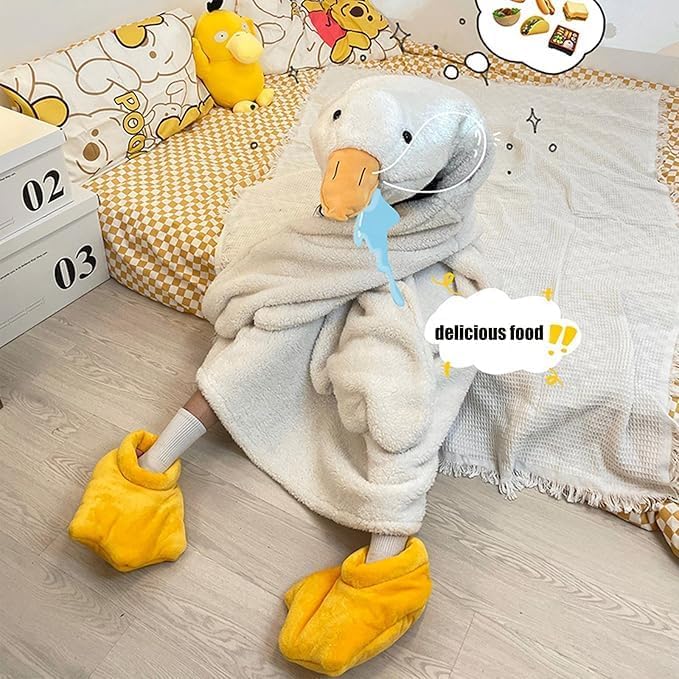 Goose Duck Wearable Hoodie Blanket with Sleeves and Included Shoes - Medium