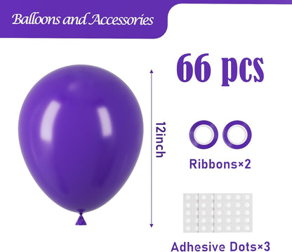 Voircoloria Dark Purple Balloons - 12-Inch Deep Purple Latex Party Balloons | 66-Pack for Events & Celebrations