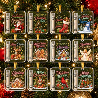 12 Pcs Christmas Cash Gift Ornament Acrylic Holiday Money Holder - Variation of THIS listing
