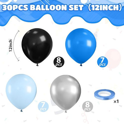 Blue and Black Balloons - 12 Inch Dark Blue & Silver Pearl Balloons for Birthday Parties & Celebrations