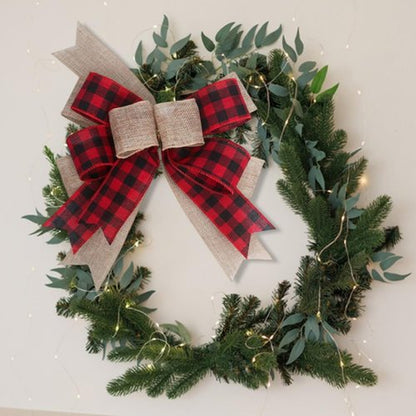 CREATCABIN Christmas Plaid Bow - 9.8 x 8.5 Inch Burlap Bowknot Ornament for Wreaths & Holiday Decor