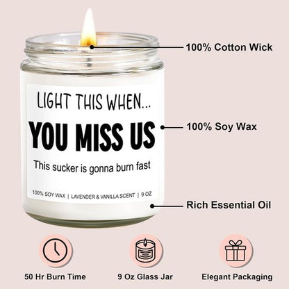Funny Scented Candle, We Will Miss You, Moving Away Gifts for Friend, Farewell, Goodbye, Going Away Gifts for Coworkers Women, Men, Boss, Coworker Leaving, Retirement Presents - 9 oz
