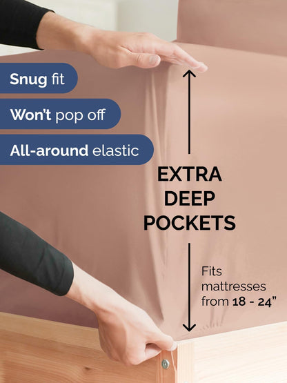 Skiennix Extra Deep Twin Sheet Set | 4-Piece Breathable Cooling Sheets - Luxury Hotel Quality - Soft Mauve
