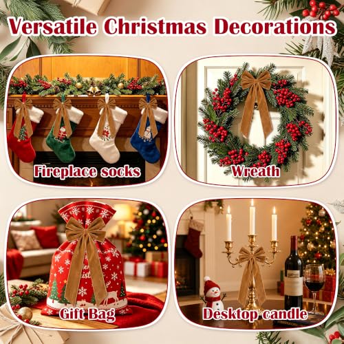 Brown Velvet Christmas Tree Topper Bow Set - 13 Pcs Holiday Decor