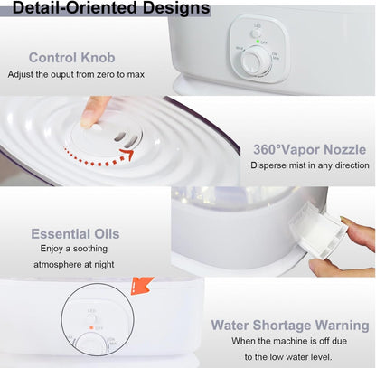 Novaspark 6L Humidifier - Ultrasonic Cool Mist for Large Rooms Up to 500 Sq Ft | Whisper Quiet, Auto Shut-Off, Night Light