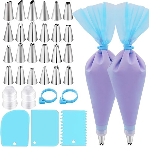 FANTEXY Piping Bags and Tips Set - 33 Reusable Cake Decorating Supplies with Icing Tips & Scrapers