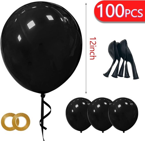 Black Latex Balloons - 100 Pack 12 Inch Round Helium Balloons for Parties & Events