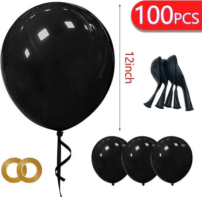 Black Latex Balloons - 100 Pack 12 Inch Round Helium Balloons for Parties & Events