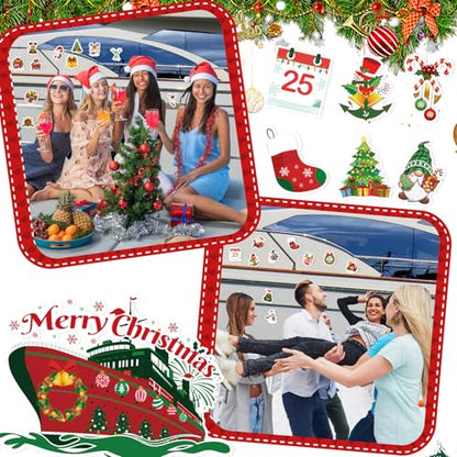 Christmas Cruise Door Magnets - 26-Piece Holiday Decorative Stickers for Refrigerator, Car, Garage, and More