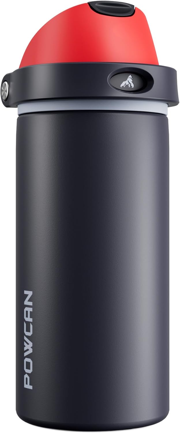 POWCAN 18 oz Stainless Steel Water Bottle - Leakproof Insulated Flask with 2-in-1 Spout & Straw | Fits Car Cup Holder (Storm Hammer)