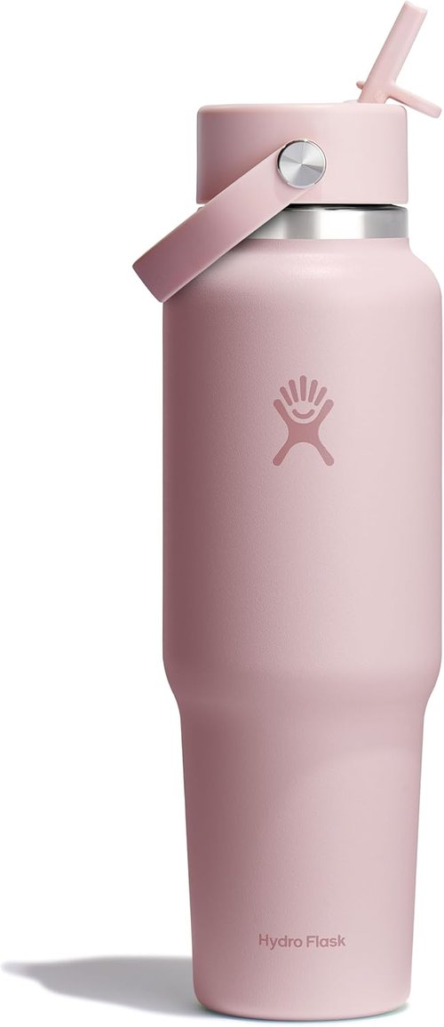 Hydro Flask Travel Water Bottle - Insulated Stainless Steel - 40 Oz Leakproof with Wide Straw Lid | Trillium Pink