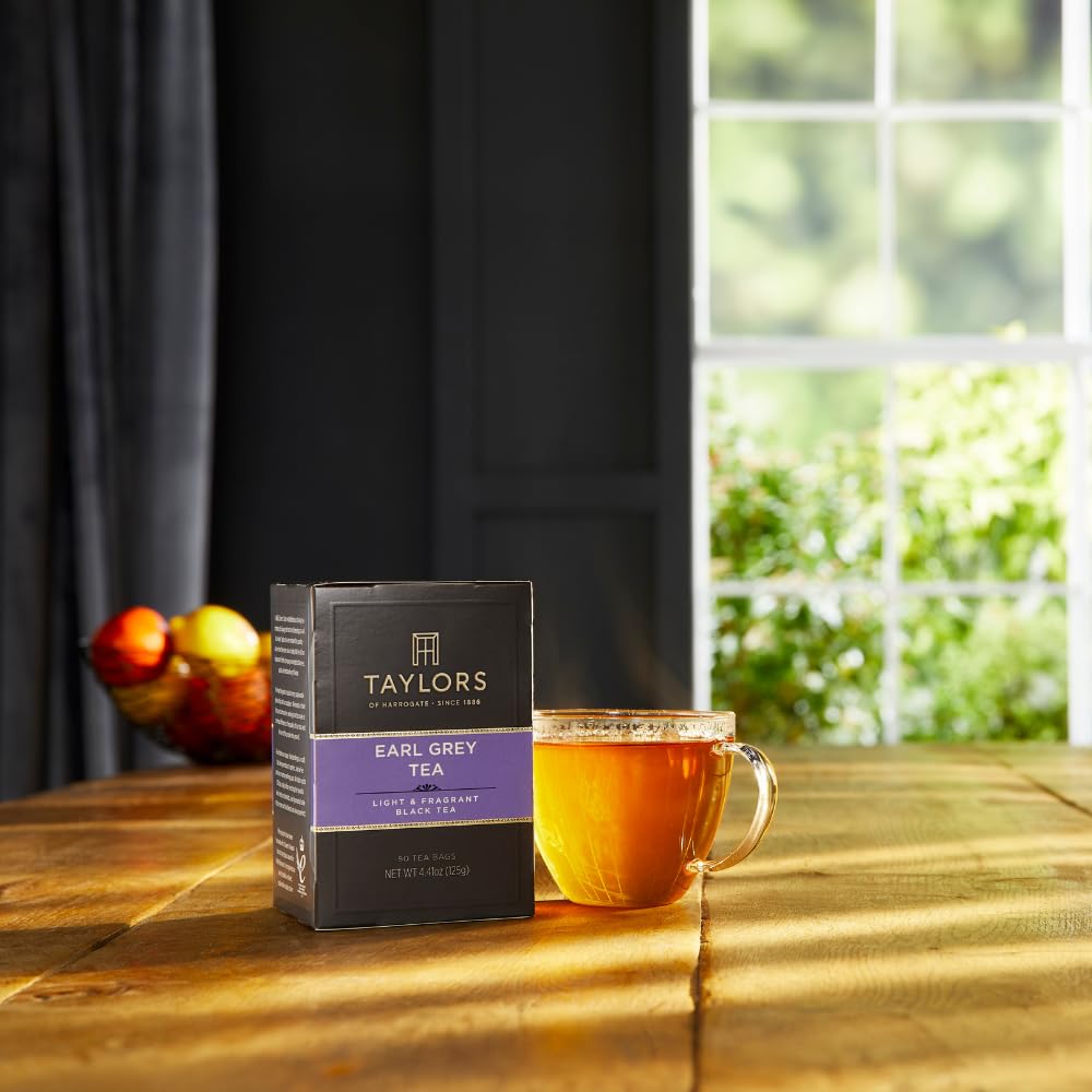 Taylors of Harrogate Earl Grey Black Tea - Fragrant & Delicate, 50 Pillow Bags for Hot or Iced Enjoyment