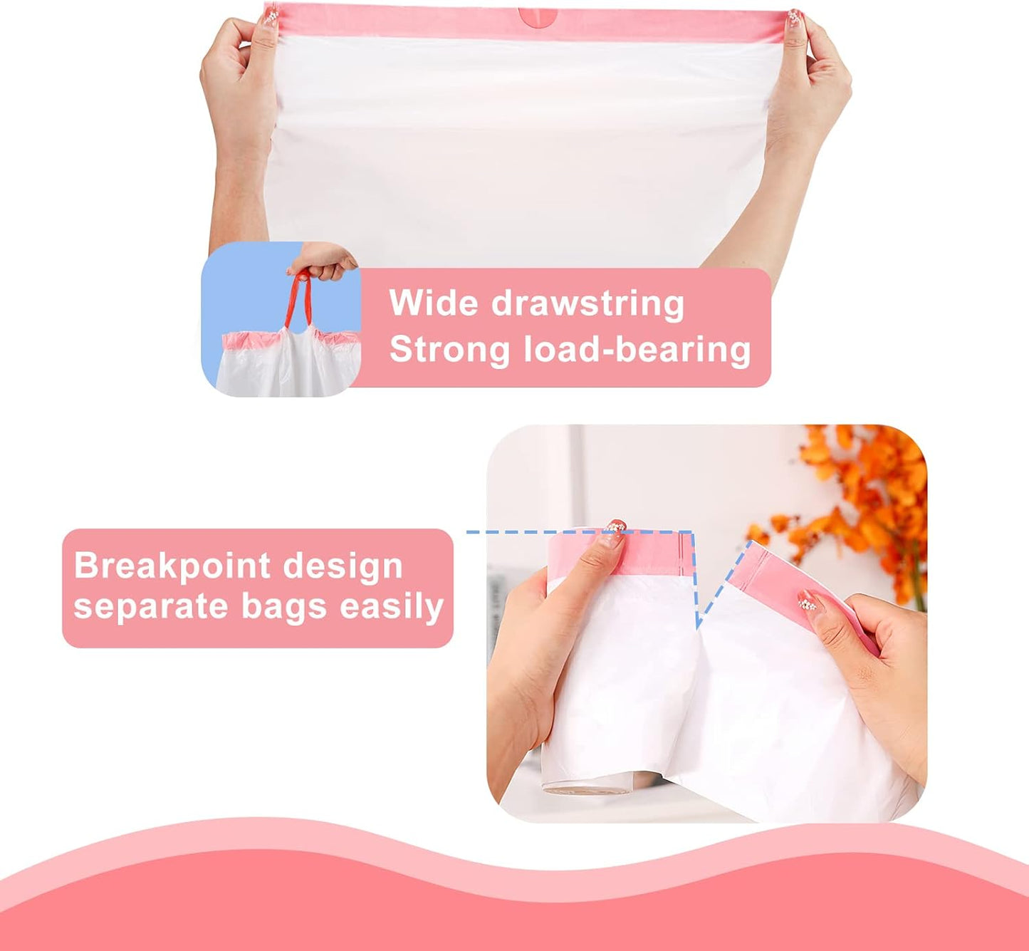 Thickened 4 Gallon Drawstring Trash Bags by [Brand Name] - Durable & Stretchy for Kitchen, Office, Bathroom | 100 Count