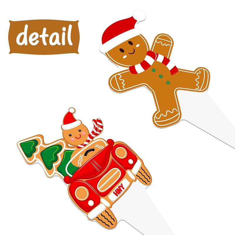Christmas Gingerbread Cupcake Toppers 48pcs - Santa Hat & Candy Cane Picks