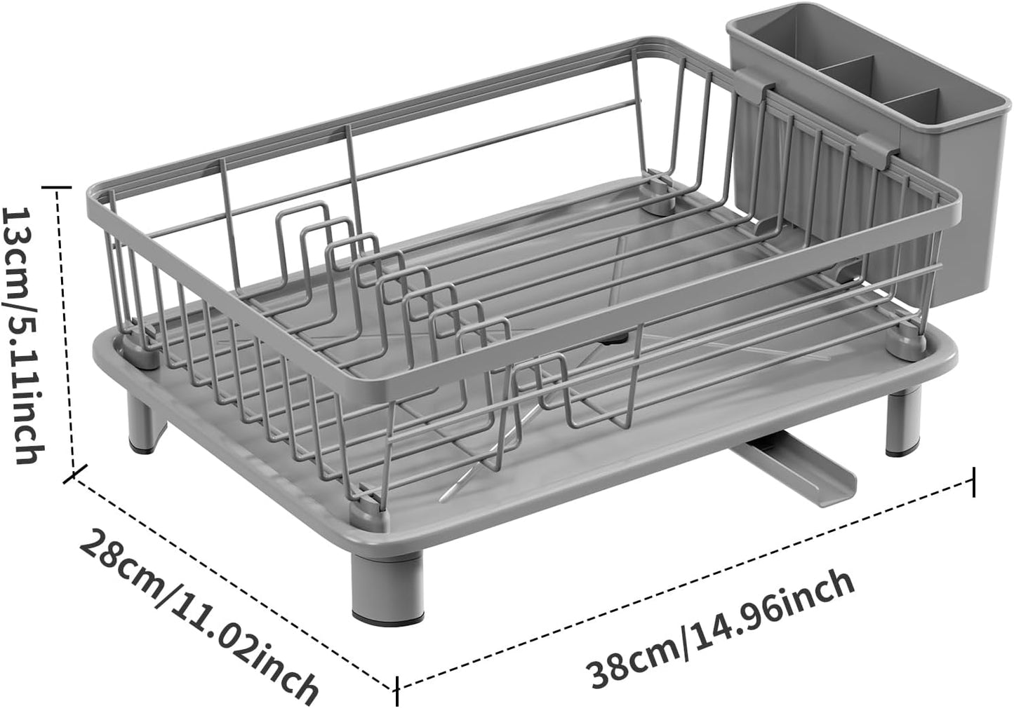 Skiennix Small Dish Drying Rack - Space-Saving Kitchen Organizer with Cutlery Holder | 11''W x 15''L, Gray