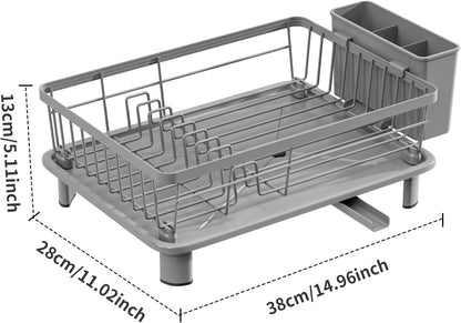 Skiennix Small Dish Drying Rack - Space-Saving Kitchen Organizer with Cutlery Holder | 11''W x 15''L, Gray