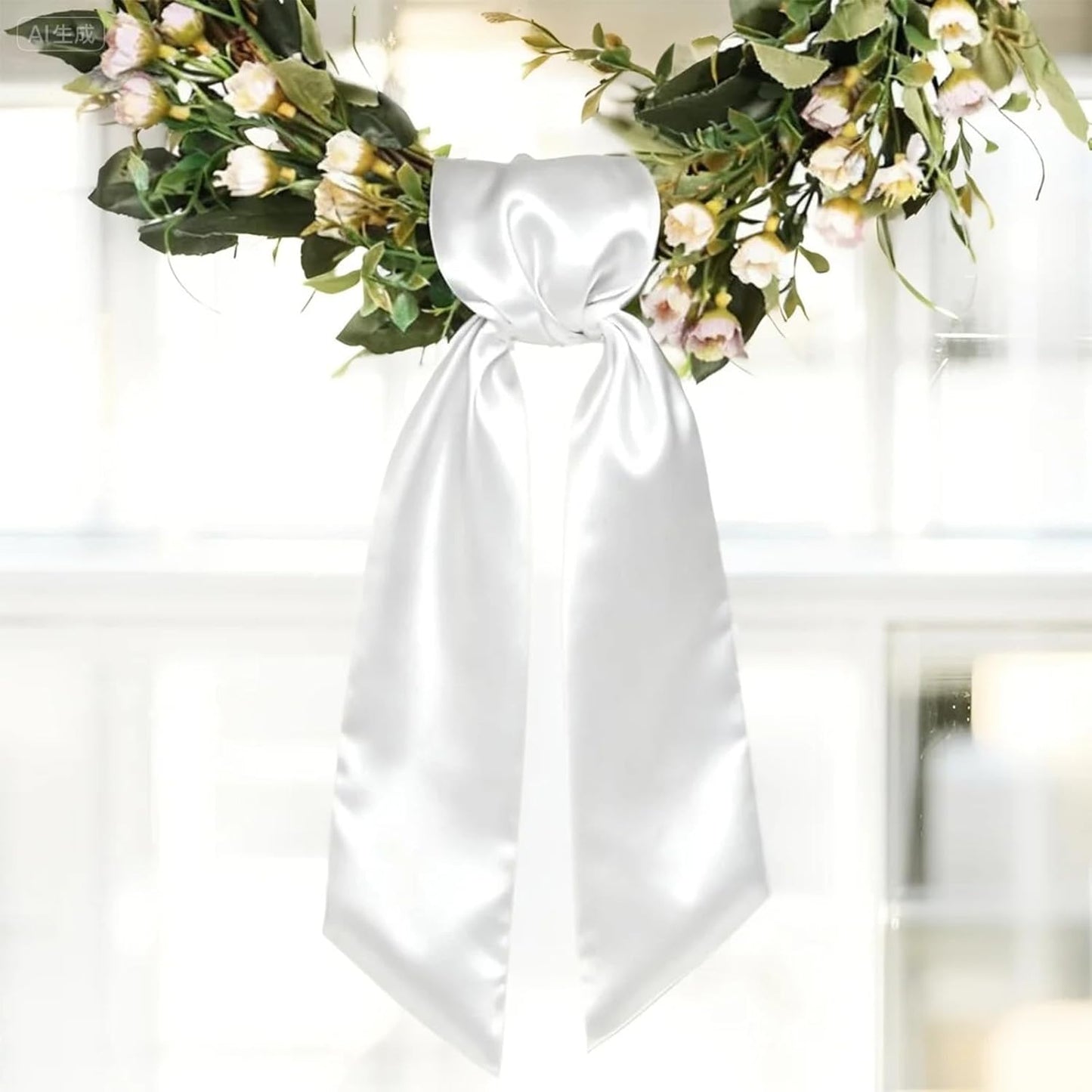 White Satin Wreath Sash by 4Pcs - Elegant Door Decor for Easter, Weddings, and Special Occasions