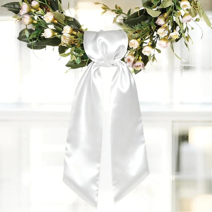 White Satin Wreath Sash by 4Pcs - Elegant Door Decor for Easter, Weddings, and Special Occasions