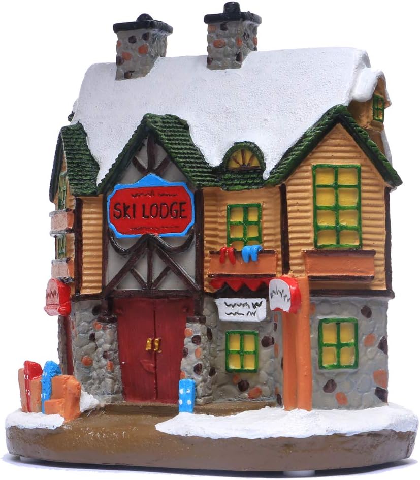 Regine Switzerland Christmas Village House - Lighted Winter Ski Lodge Scene Decoration
