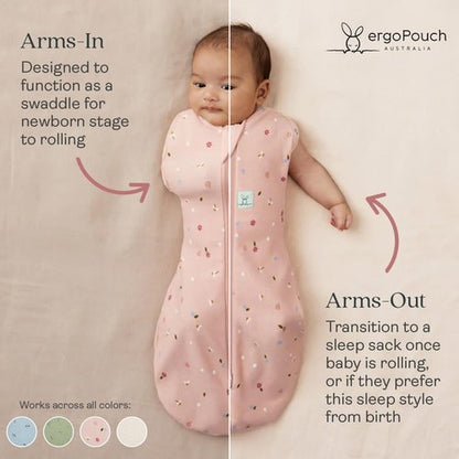 ergoPouch Cocoon Swaddle Sack 0.2 TOG - Soft Baby Sleep Sack for Calm Sleep, 3-6 Months, Blush Leaf