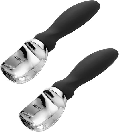 Spring Chef Ice Cream Scoop - Professional Heavy Duty Sturdy Scooper with Soft Grip Handle | 2 Pack, Black