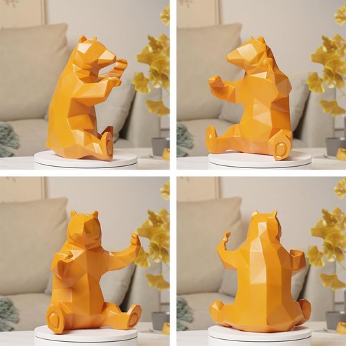 Bear Sculpture Statue - Modern Polyresin Animal Figurine for Home Decor | Yellow 9-Inch Gift