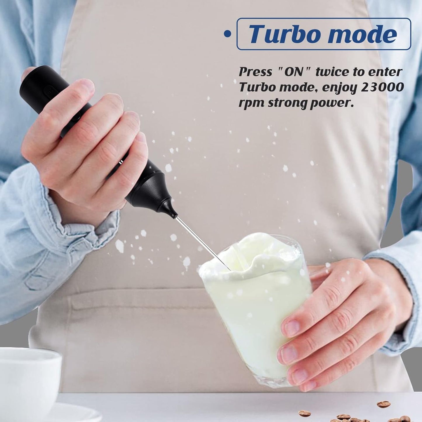 MF05 Rechargeable Milk Frother - USB Handheld Foam Maker with Stainless Whisk for Cappuccino & Latte (Black)