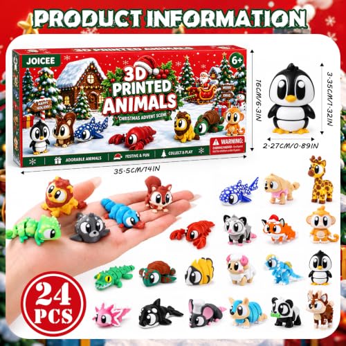 JOICEE 2026 Christmas Advent Calendar with Mini 3D Animal Toys - Red