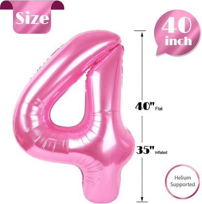 Regine Switzerland Number 4 Balloon - 40 Inch Pink Birthday Decoration for Girls' 4th Party
