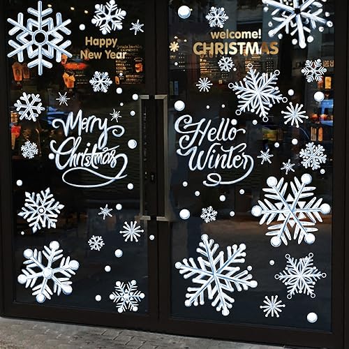 Winter Snowflake Window Decals Set - Blue Christmas Stickers for Home Decor - Snowflake Variation