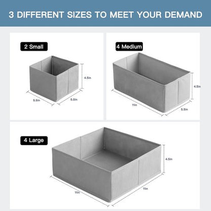 Criusia Drawer Organizer - 10 Pack Dresser Storage Bins for Baby Clothes & Underwear | Foldable Grey Dividers