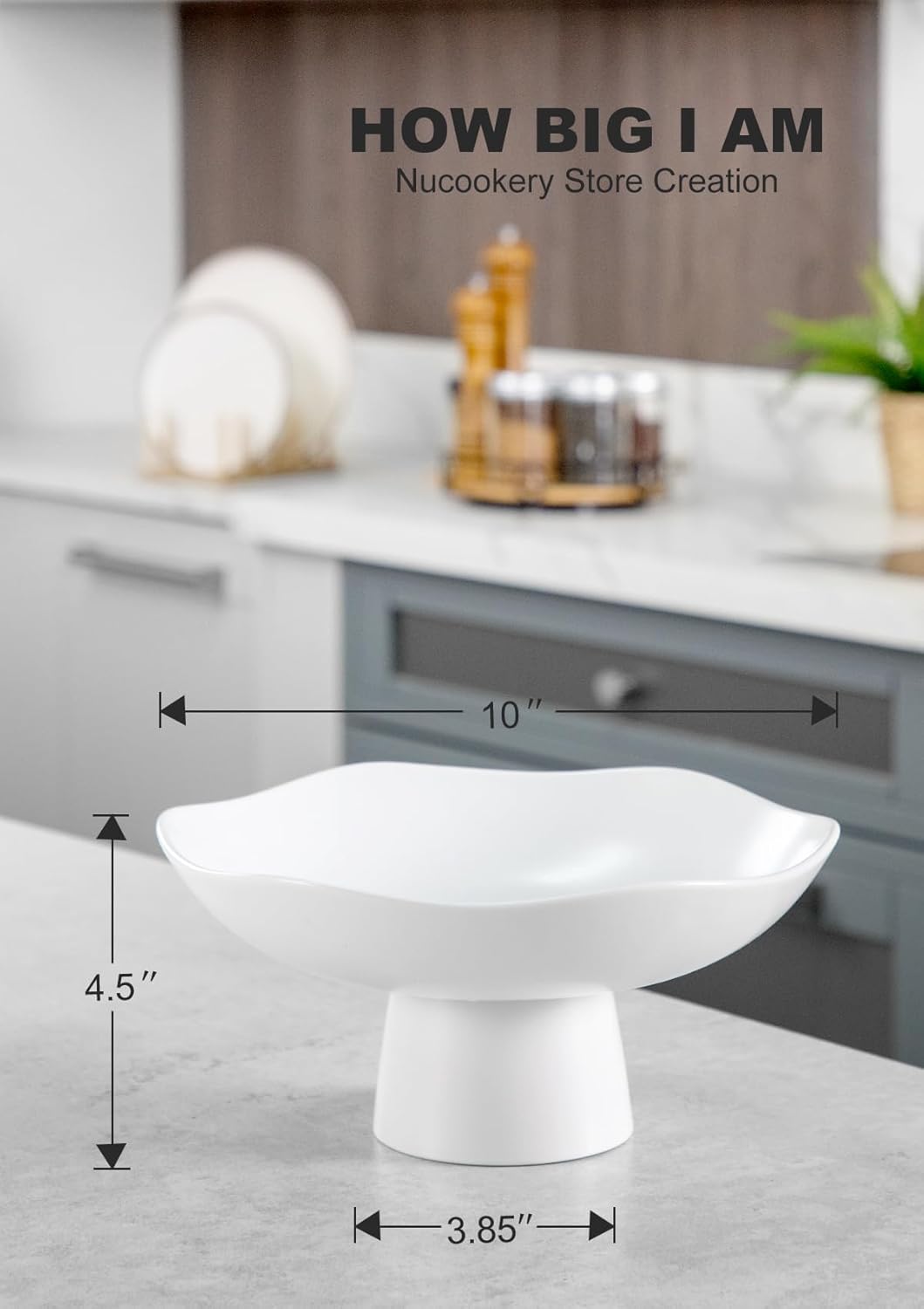 Nucookery Ceramic Fruit Bowl - Modern 10-Inch Decorative Kitchen Counter Stand | Matte White Design