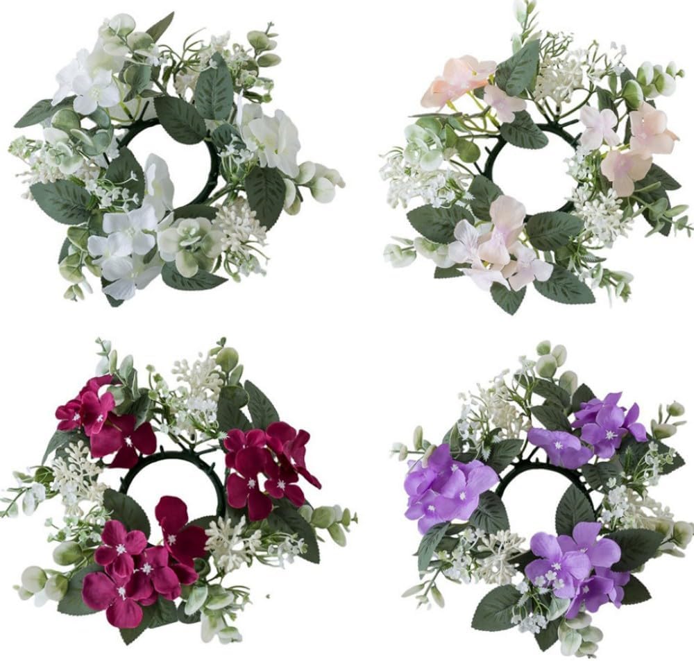 Regine Switzerland Candle Rings - Artificial Hydrangea & Eucalyptus Wreaths for Boho Decor | Purple