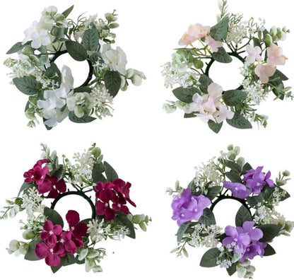 Regine Switzerland Candle Rings - Artificial Hydrangea & Eucalyptus Wreaths for Boho Decor | Purple